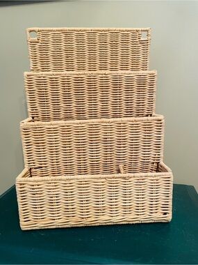 Natural Wicker Storage Basket Set - Beige